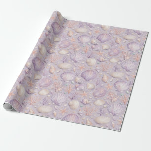Lavendel Zeeschelp Aquarel Kustpatroon Cadeau Cadeaupapier