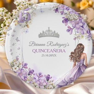 Lavendel Zilveren Tiara Bloem Vlinder Quinceañera Papieren Bordje