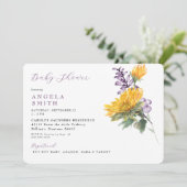 Lavendel Zonnebloem Bloemen Baby shower Uitnodigin Kaart (Staand voorkant)
