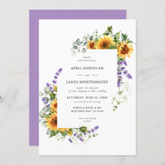 Lavendel Zonnebloem Bloemenframe Trouw Uitnodiging