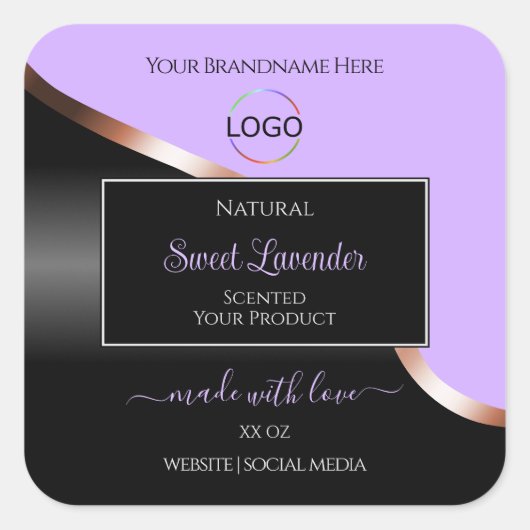 Lavendel Zwart Wavy Roos Goud Logo Product Labels (Voorkant)