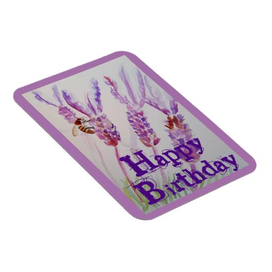 Lavendelbloem en Bij Aquarel Verjaardagskaart Magneet (Rechterzijde)