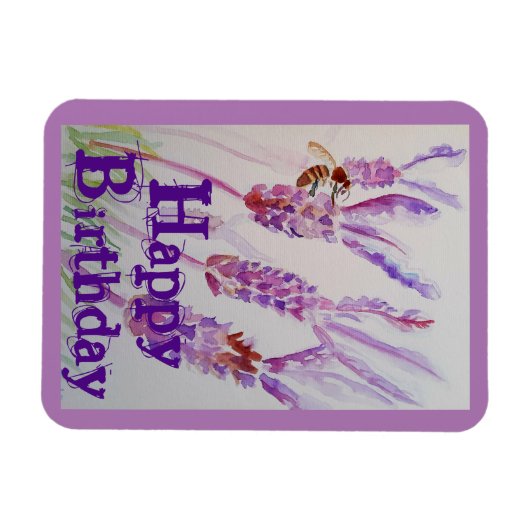 Lavendelbloem en Bij Aquarel Verjaardagskaart Magneet (Horizontaal)