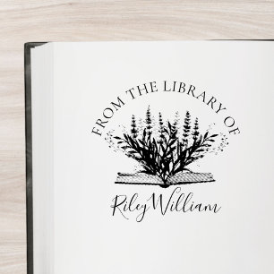Lavendelbloem groeit uit boek ex-libris zelfinktende stempel