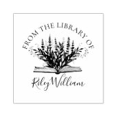 Lavendelbloem groeit uit boekenteken 	rubberstempel (Afrduk)