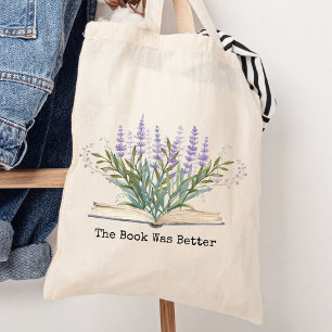 Lavendelbloem groeit uit het citaat van de boeklez tote bag