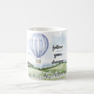 Lavendelbloem Paarse witte heteluchtballon Koffiemok