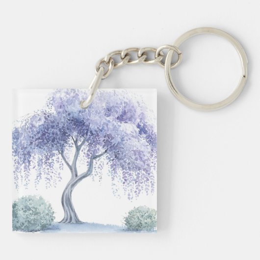 Lavendelbloem Paarse witte heteluchtballon Sleutelhanger (Achterkant)