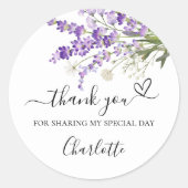 Lavendelbloemen bedank hart ronde sticker (Voorkant)