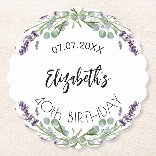 Lavendelbloemen eucalyptus groen kartonnen onderzetters (Voorkant)