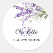 Lavendelbloemen monogrammed ronde sticker (Voorkant)