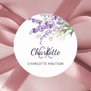 Lavendelbloemen monogrammed ronde sticker