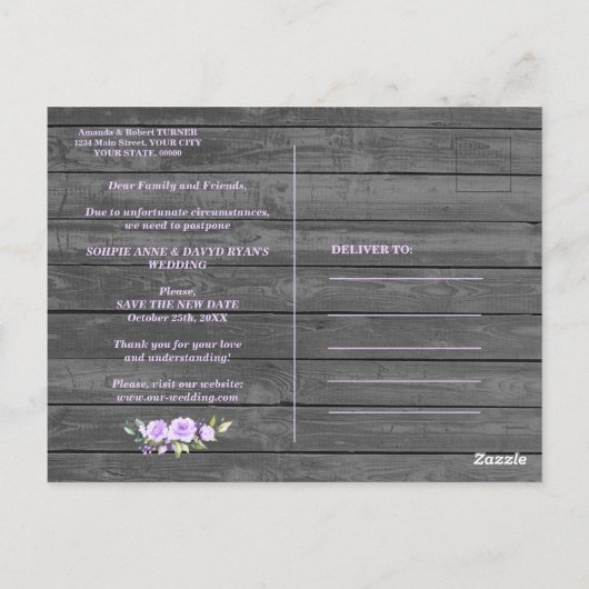Lavendelbloemen Oude Schuur Bruiloft Uitgesteld Briefkaart (Achterkant)