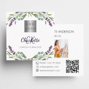 Lavendelbloemen violet monogram logo foto QR Vierkante Visitekaartje