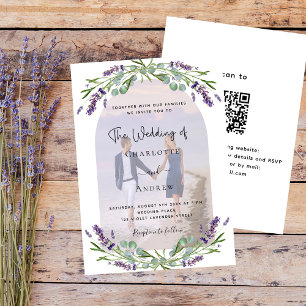 Lavendelboog fotobloemen QR RSVP bruiloft Kaart