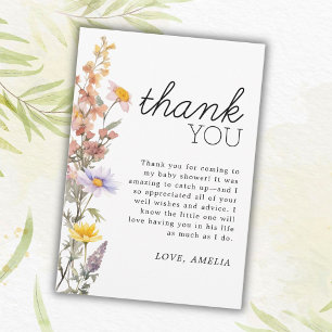 Lavendelgeel Wildflowers Elegant Baby shower Bedankkaart