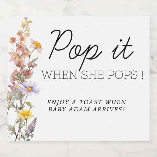 Lavendelgele wilde bloemen Poppen het als ze Poppe Sparkling Wijnetiket (Enkel label)