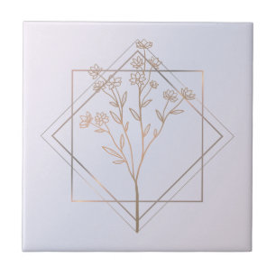 Lavendelgrijs met gouden bloemenontwerp tegeltje