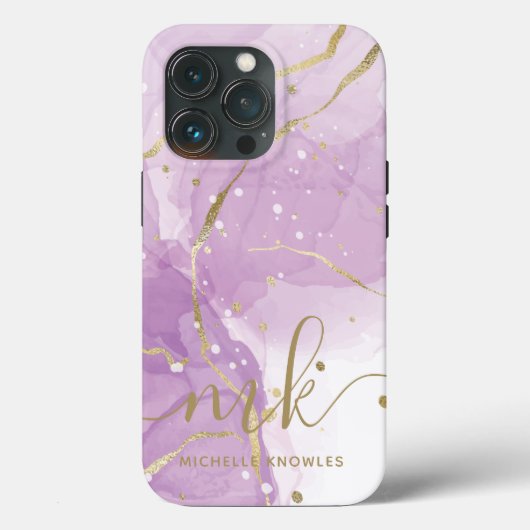 Lavendelmarmer met monogram en naam Case-Mate iPhone case (Achterkant)