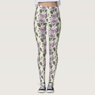 Lavendelrozen Met Zilveren En Groene Bladeren Leggings