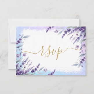 Lavendels En Blauwe Elegante Bloemenaquarel RSVP Kaartje