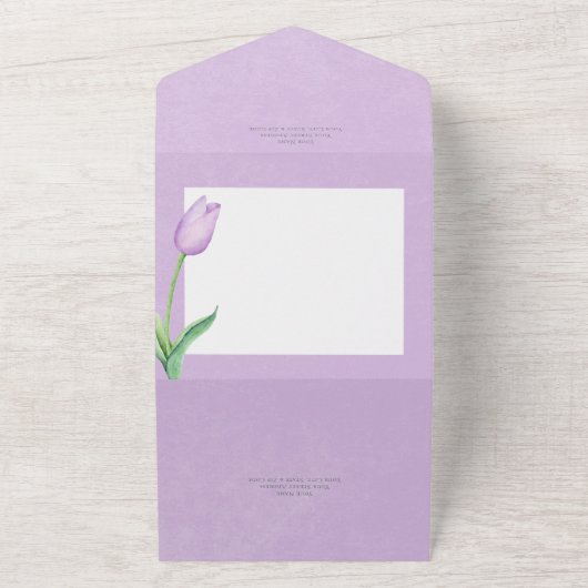 Lavendeltulp Solo Paarse moderne QR-code All In One Uitnodiging (Buitenkant)