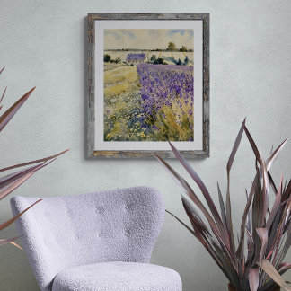 Lavendelveld Aquarel Foto Afdruk