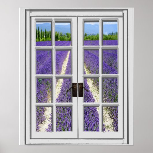 Lavendelveld Uitzicht Nep Raam Poster (Voorkant)