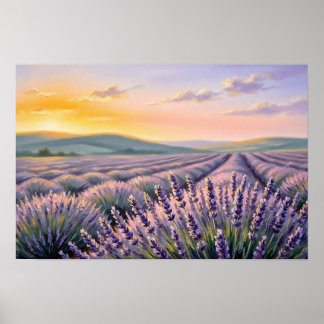 Lavendelveld Zonsondergang Fijne Kunstprint – Poster