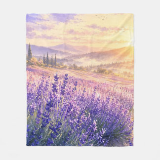 Lavendelveld Zonsondergang Landschap Fleece Deken