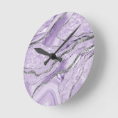 Lavender Agate Silver Glitter Glam #1 Ronde Klok (Hoek)