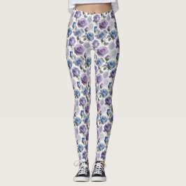 Lavender And Blue Roses Set On A Cloudy Gray Leggings