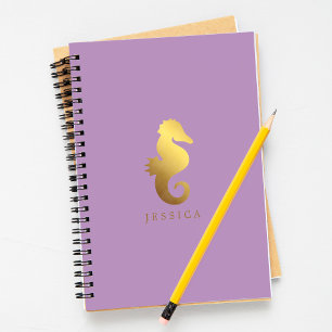 Lavender and Faux Gold Foil Seahorse Personalized Notitieboek