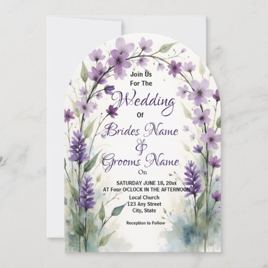 Lavender and Lilac Floral Arch Wedding Kaart (Voorkant)