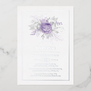 Lavender and Silver Floral Baptism Folie Invitatio Folie Uitnodiging