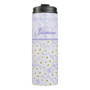 Lavender and White Daisies and Lavender Lace Thermosbeker