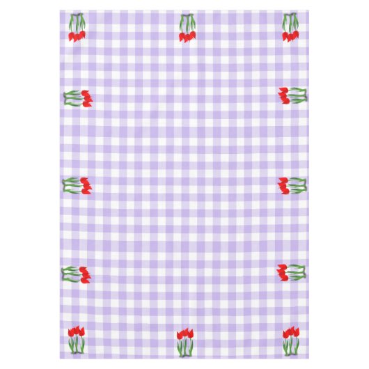 Lavender and White Gingham Pattern and Tulips Tafelkleed (Voorkant)