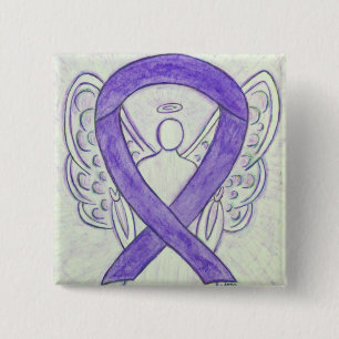 Lavender Angel Awareness Ribbon Pin Buttonnen Vierkante Button 5,1 Cm