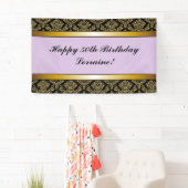 Lavender Any Age Gold Damask Birthday Banner (Insitu)