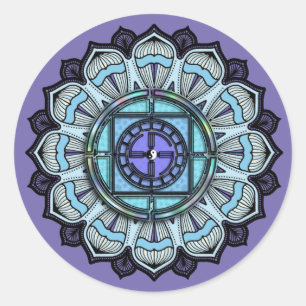 Lavender Aqua Mandala Black White Yin Yang Ronde Sticker