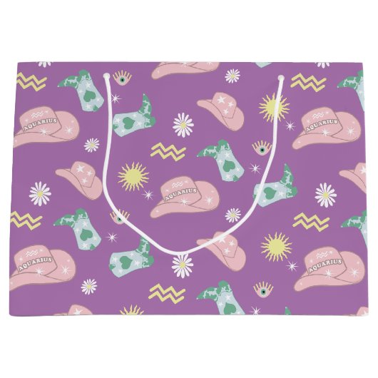 Lavender Aquarius Zodiac Pattern Aesthetic Groot Cadeauzakje (Voorkant)