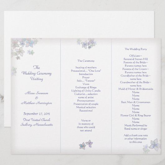 Lavender Art Tri-Fold Wedding Programme Modèle (Devant / Derrière)