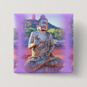 lavender aura buddha vierkante button 5,1 cm