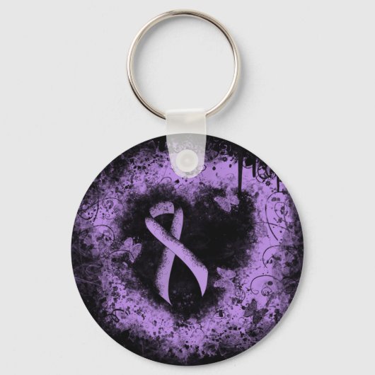 Lavender Awareness Ribbon Grunge Heart Sleutelhanger (Voorkant)