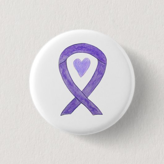 Lavender Awareness Ribbon Heart Art Pin Button (Voorkant)