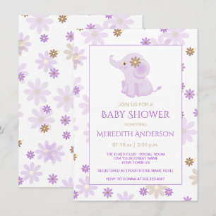 Lavender Baby Elephant Floral Baby shower   Kaart