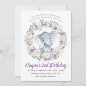 Lavender Baby Elephant Invitation Anniversaire (Devant)