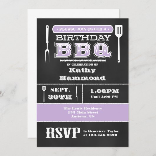 Lavender BBQ Birthday Chalkboard Uitnodiging (Voorkant / Achterkant)