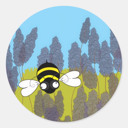 Lavender Bee Round Sticker (Voorkant)