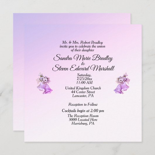 Lavender Bells Wedding Invitation Kaart (Voorkant / Achterkant)